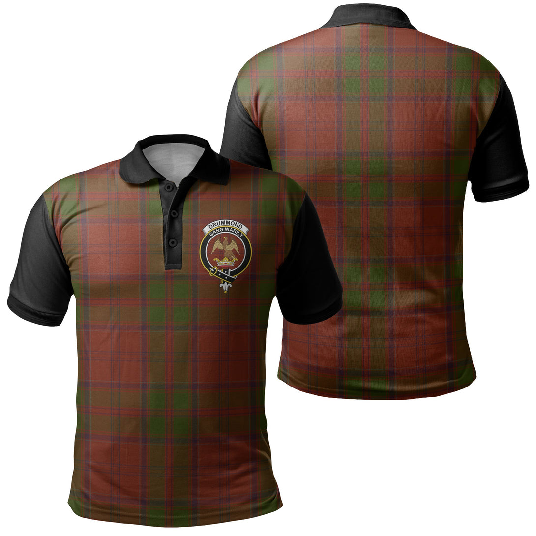 Drummond Clan Tartan Crest Polo Shirt Black Neck 1 Style