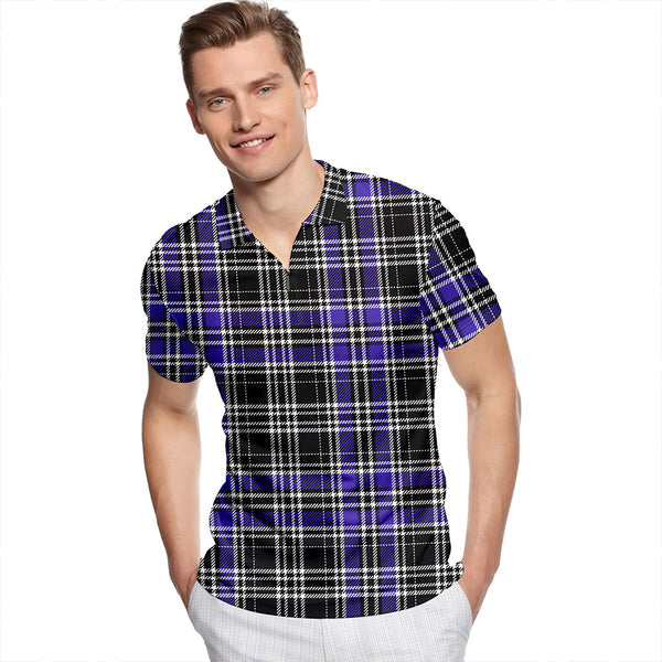 Drummond Clans Originaux Purple Modern Tartan Classic Lapel Zip Short Sleeve Polo