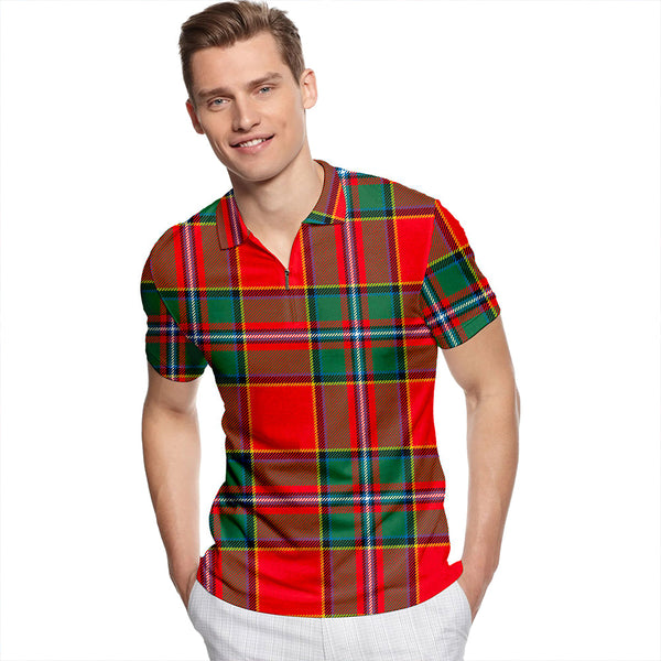 Drummond Modern Tartan Classic Lapel Zip Short Sleeve Polo