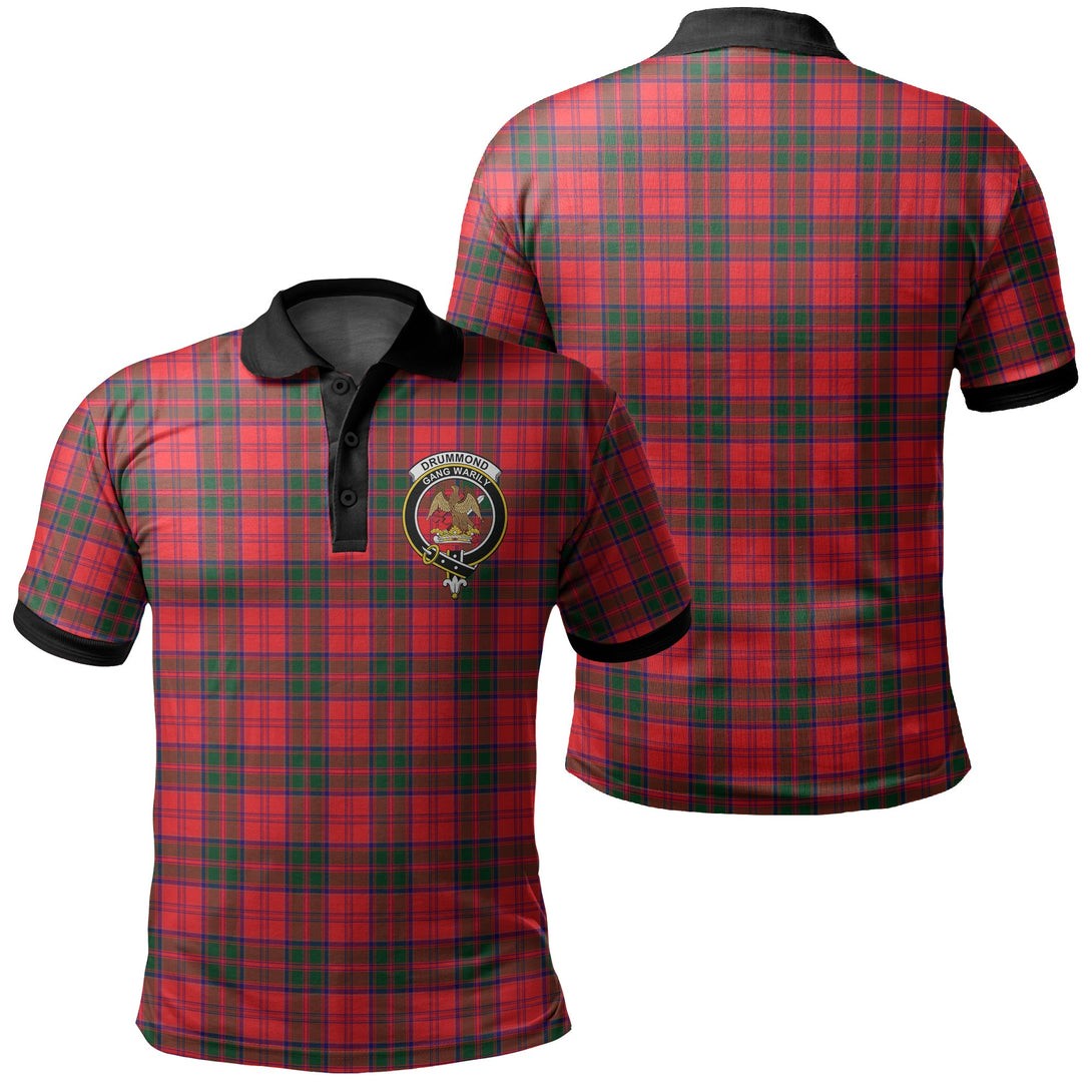 Drummond Modern Tartan Crest Polo Shirt Black Neck 2 Style