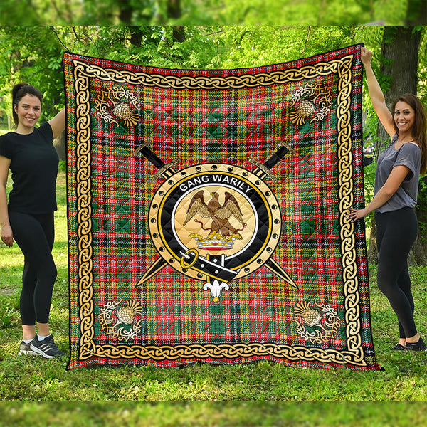 Drummond of Strathallan Weathered Clan Badge Tartan Premium Quilt Celtic Shield