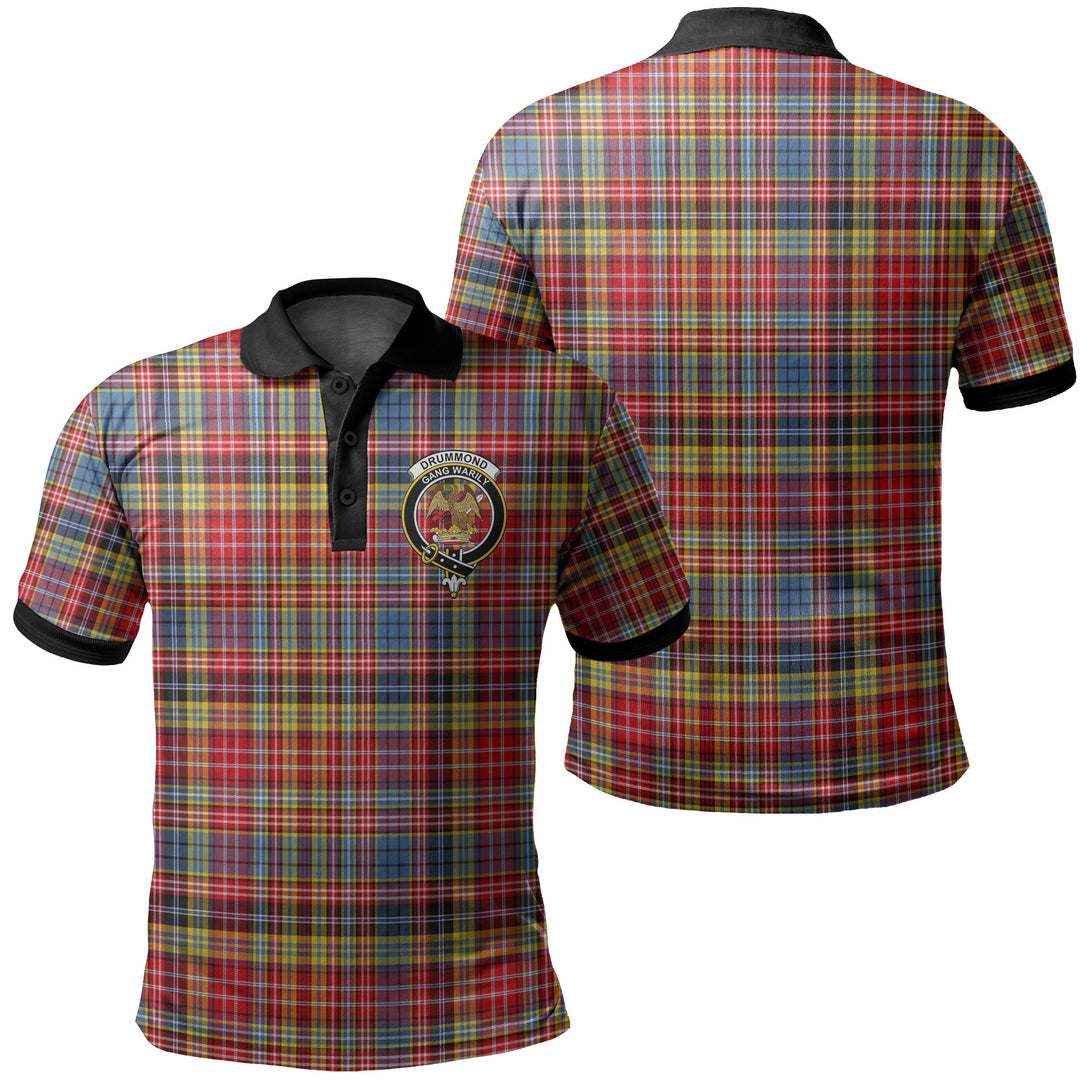 Drummond of Strathallan Tartan Crest Polo Shirt Black Neck 2 Style