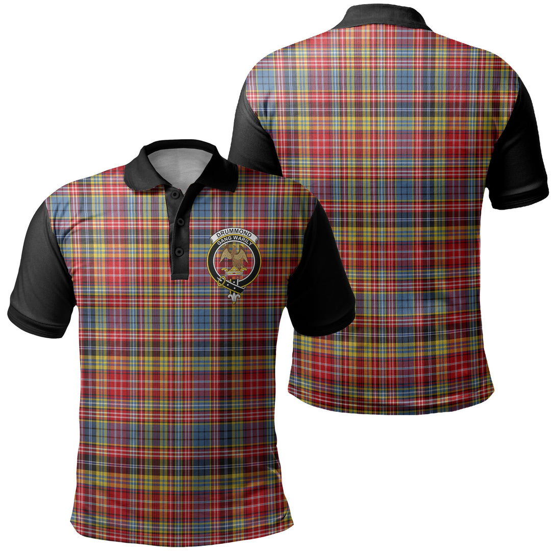 Drummond of Strathallan Tartan Crest Polo Shirt Black Neck 1 Style