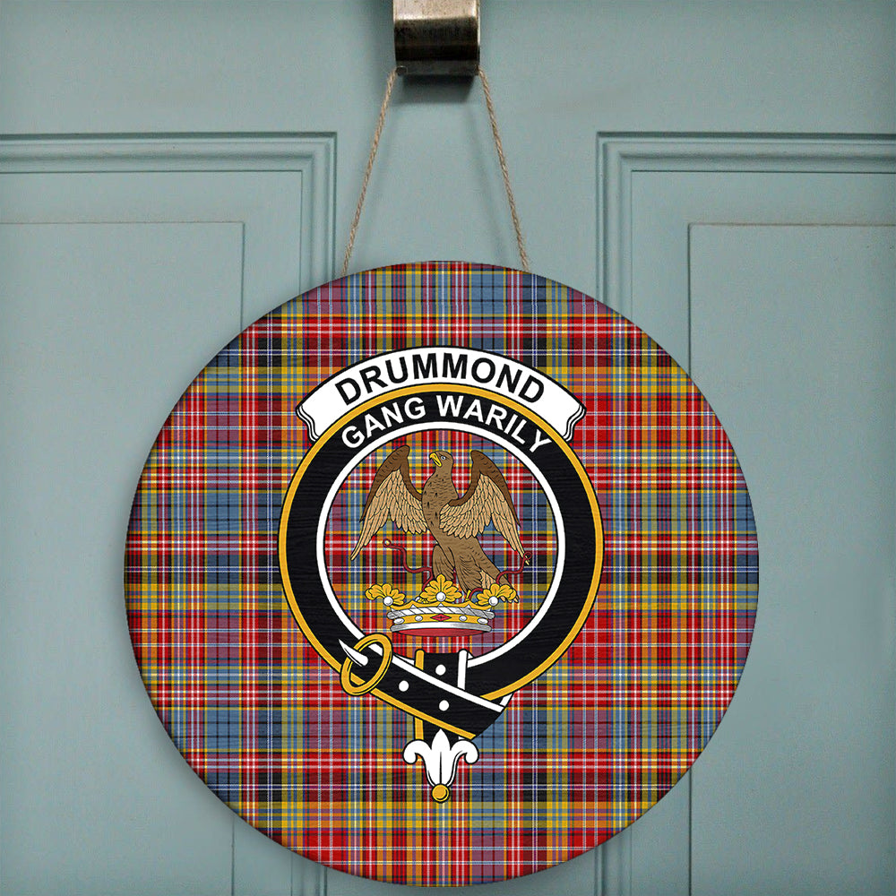 Drummond of Strathallan Tartan Classic Crest Round Wooden Sign