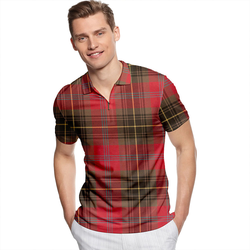 Dryburgh Weathered Tartan Classic Lapel Zip Short Sleeve Polo