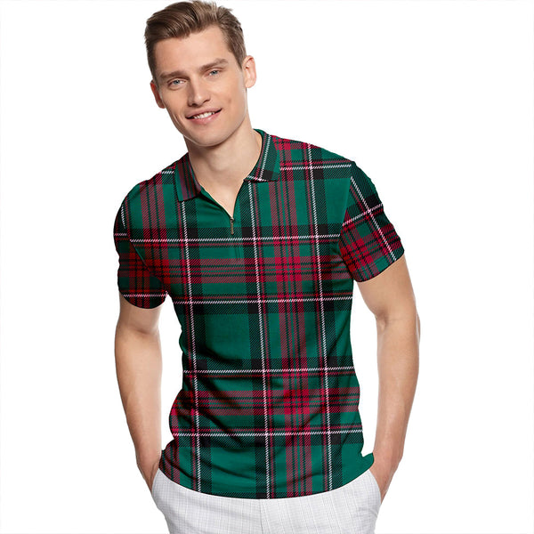 Dryfe Modern Tartan Classic Lapel Zip Short Sleeve Polo