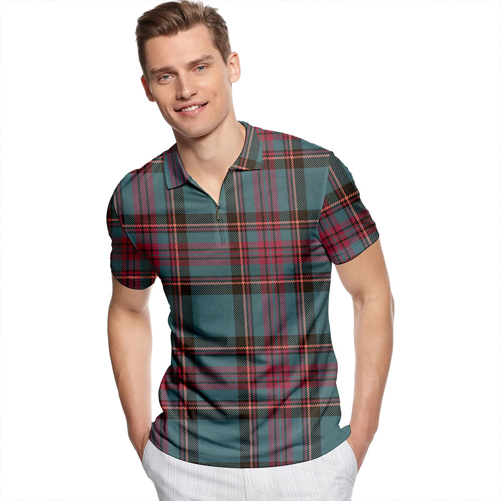 Dryfe Weathered Tartan Classic Lapel Zip Short Sleeve Polo