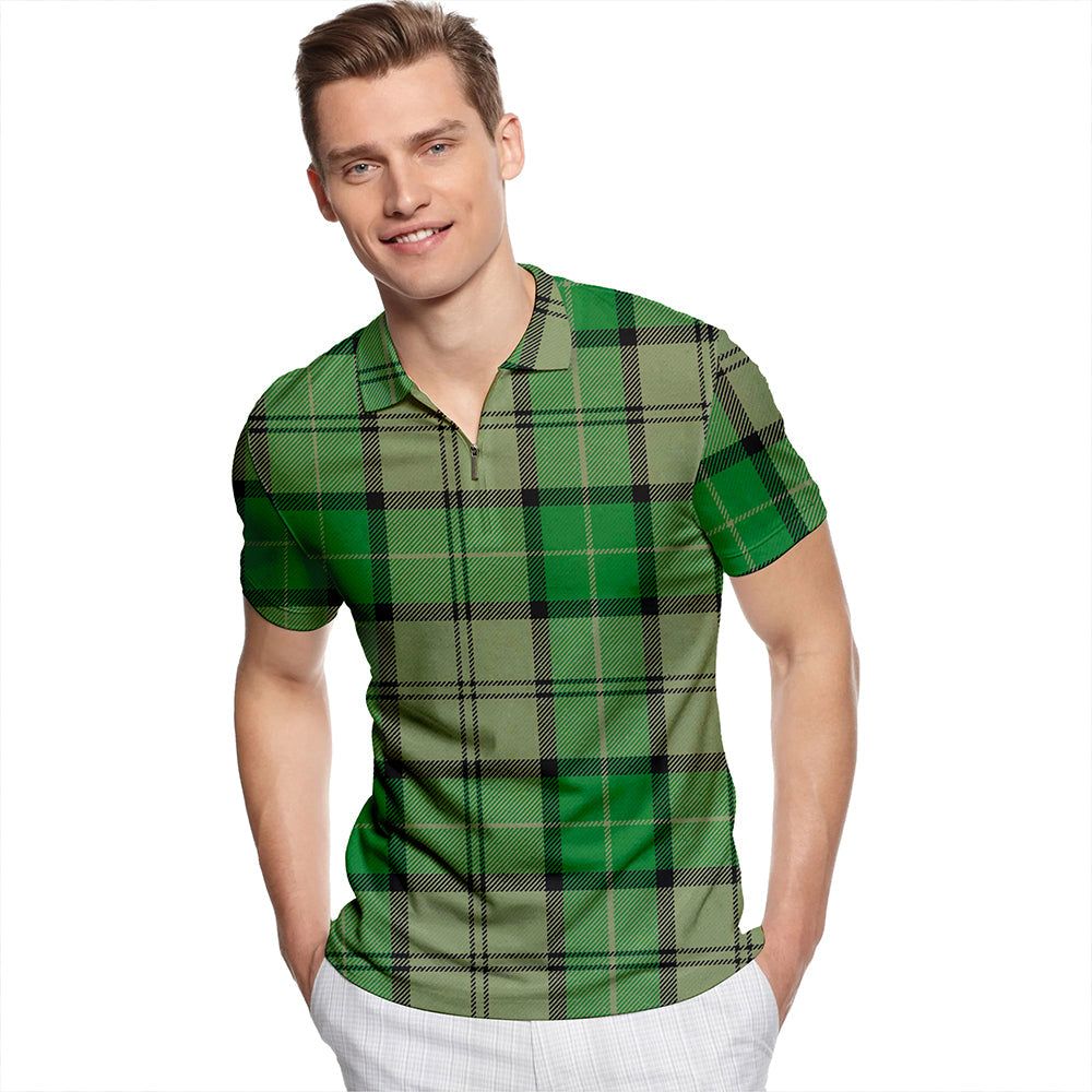 Dunbar Hunting Ancient Tartan Classic Lapel Zip Short Sleeve Polo