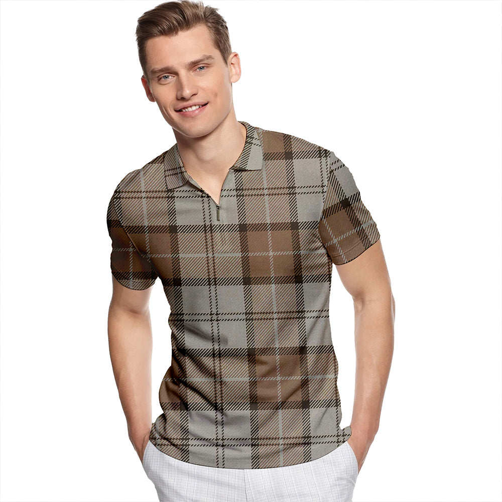 Dunbar Hunting Weathered Tartan Classic Lapel Zip Short Sleeve Polo