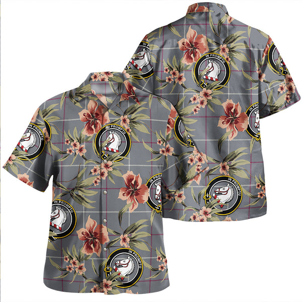 Dunbar of Pitgaveny Weathered Clan Badge Tartan Aloha Hawaiian Shirt Tropical Old Style