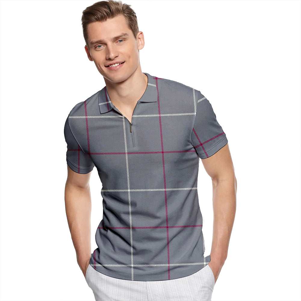 Dunbar of Pitgaveny Tartan Classic Lapel Zip Short Sleeve Polo