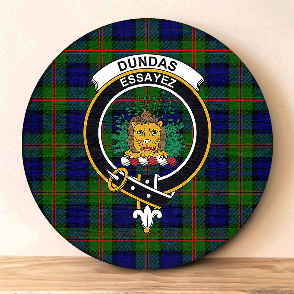 Dundas Modern Tartan Classic Crest Round Wooden Sign