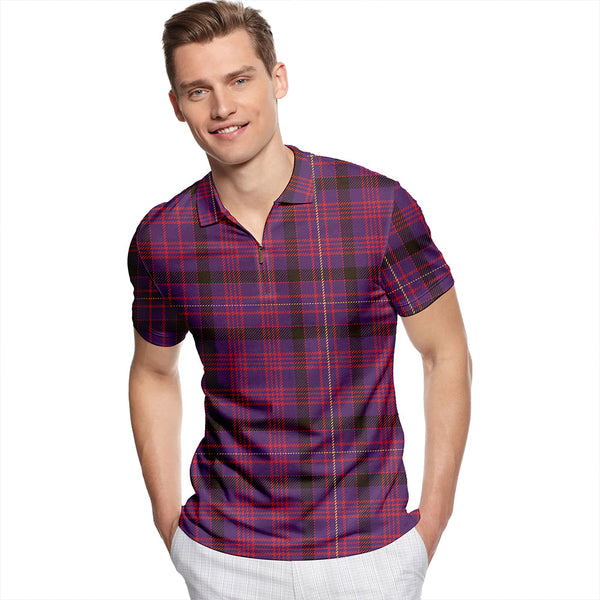 Dundonald Weathered Tartan Classic Lapel Zip Short Sleeve Polo