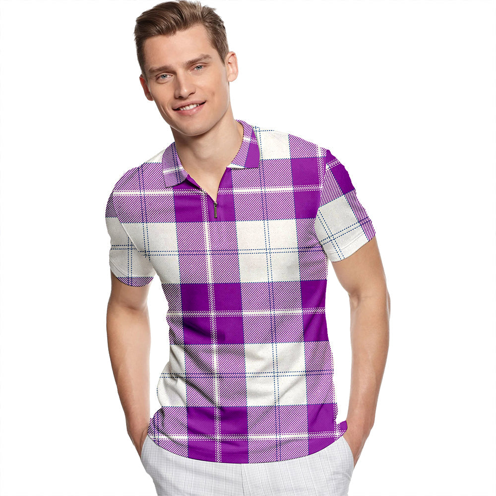 Dunlop Dress Modern Tartan Classic Lapel Zip Short Sleeve Polo