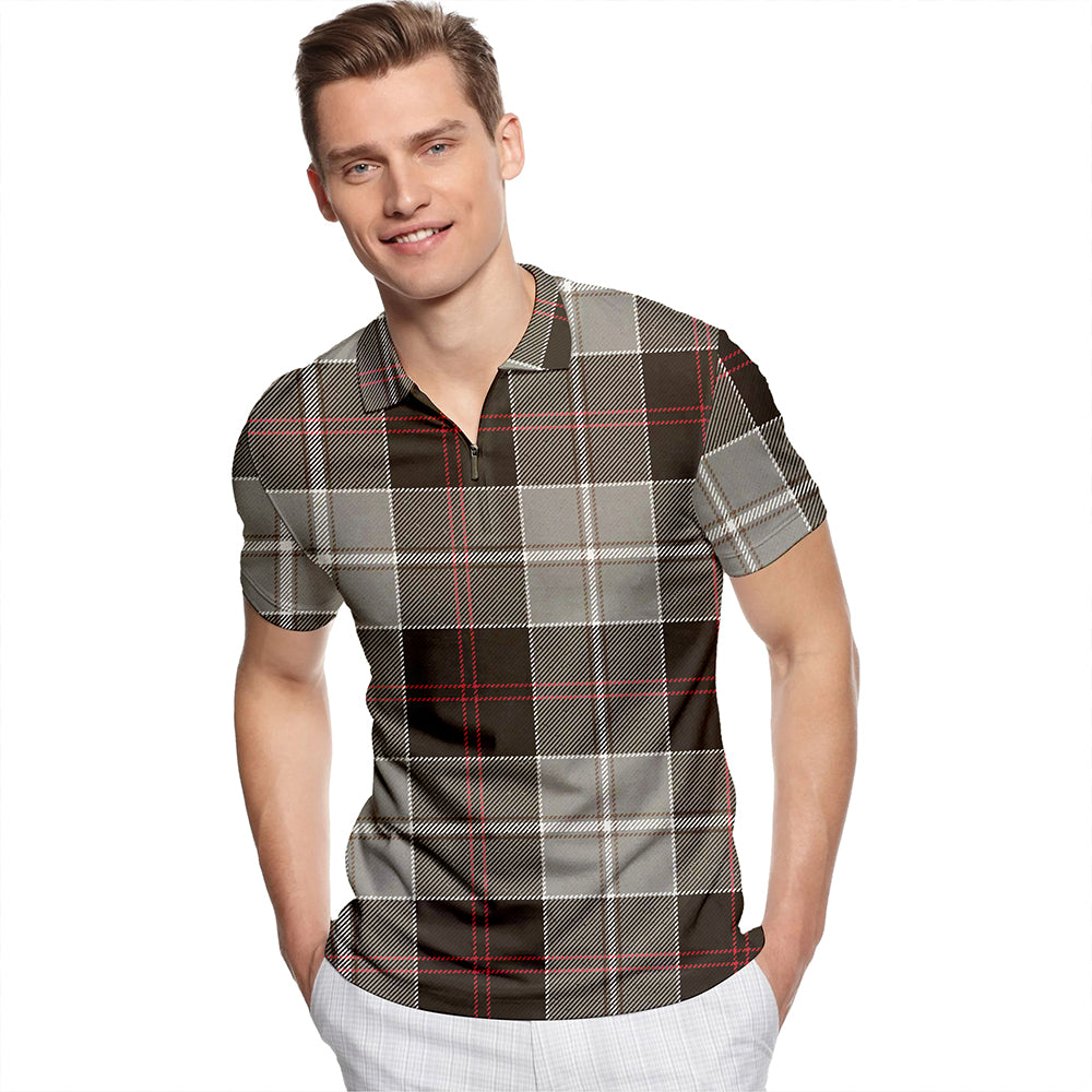 Dunlop Hunting Weathered Tartan Classic Lapel Zip Short Sleeve Polo