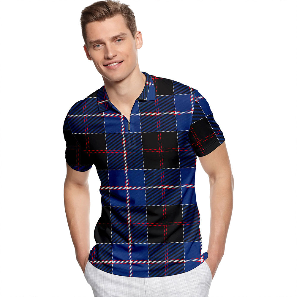 Dunlop Modern Tartan Classic Lapel Zip Short Sleeve Polo