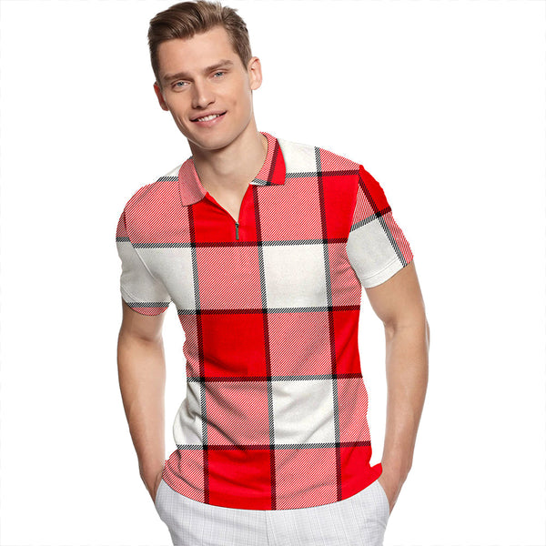 Dunmore Modern Tartan Classic Lapel Zip Short Sleeve Polo