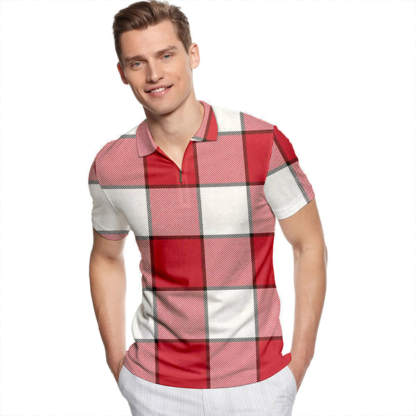 Dunmore Weathered Tartan Classic Lapel Zip Short Sleeve Polo