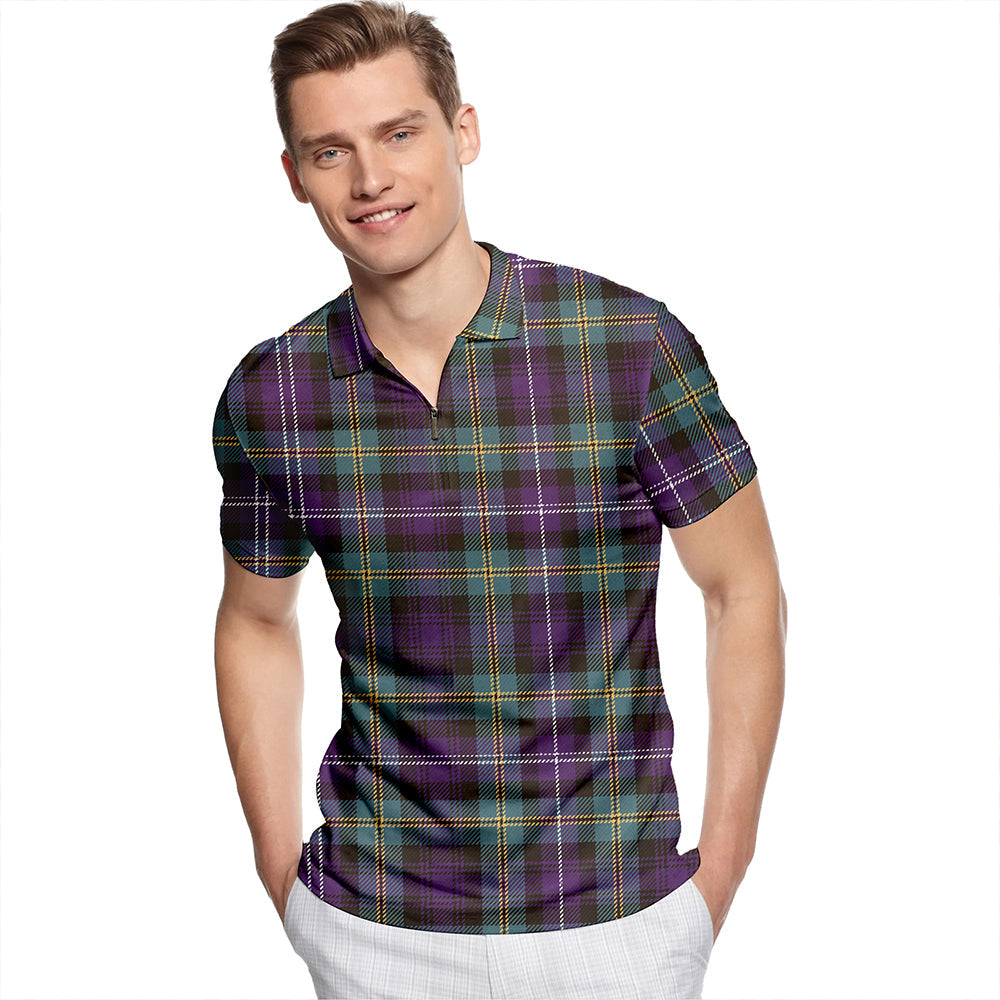 Dyce Weathered Tartan Classic Lapel Zip Short Sleeve Polo