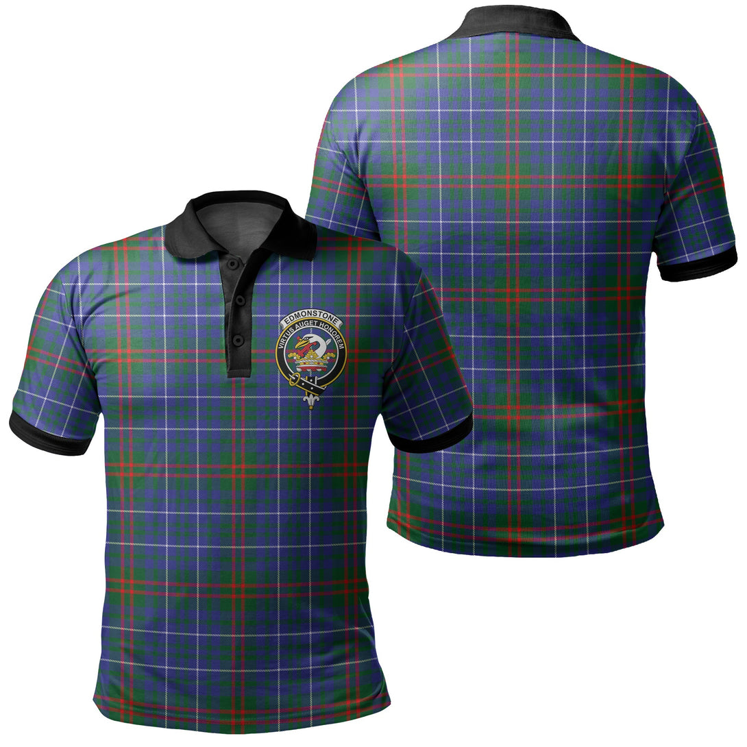 Edmonstone Tartan Crest Polo Shirt Black Neck 2 Style