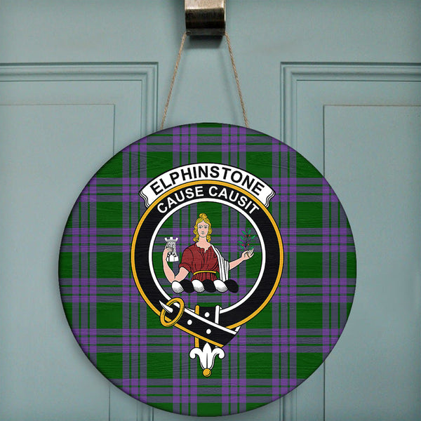 Elphinstone Tartan Classic Crest Round Wooden Sign