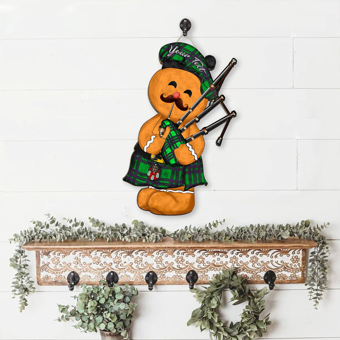 Elphinstone Ancient Crest Tartan Wooden Sign Gingerbread Bagpipe Personalized