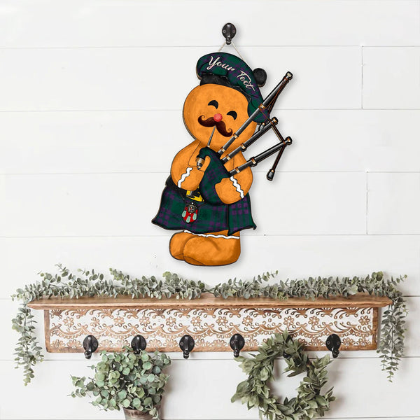 Elphinstone Modern Crest Tartan Wooden Sign Gingerbread Bagpipe Personalized