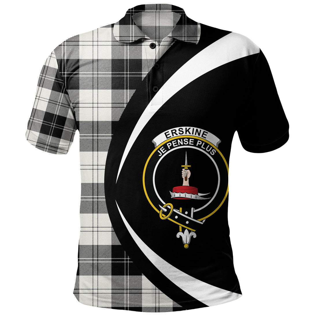 Erskine Black & White Clan Badge Tartan Polo Shirt Circle Style Personalized