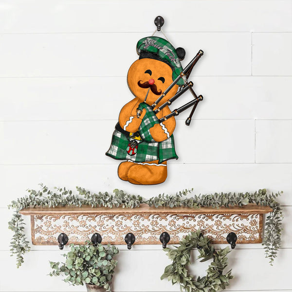 Erskine Green Crest Tartan Wooden Sign Gingerbread Bagpipe Personalized