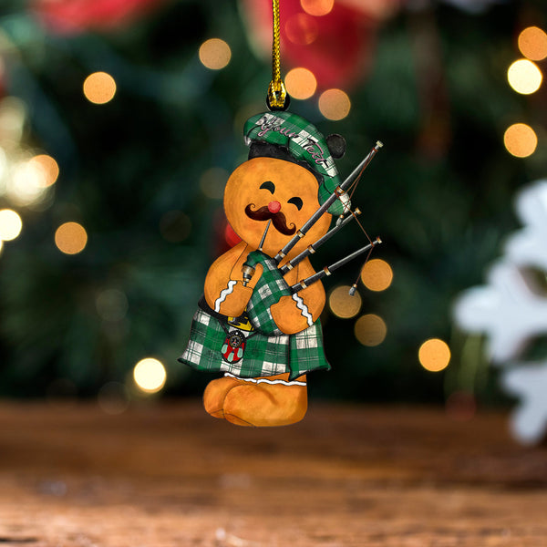 Erskine Green Clan Badge Tartan Wood Acrylic Ornament Gingerbread Bagpipe Personalized