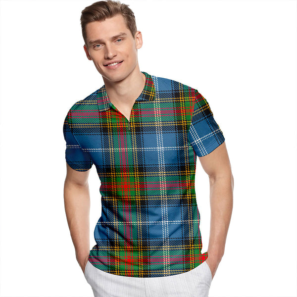 Estes Tartan Classic Lapel Zip Short Sleeve Polo