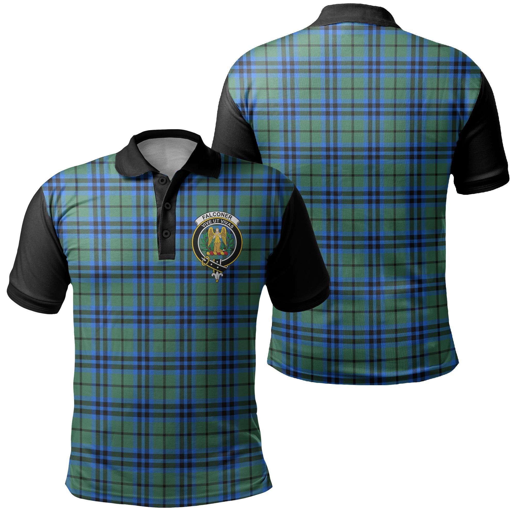 Falconer Tartan Crest Polo Shirt Black Neck 1 Style | Scottishclo.com ...