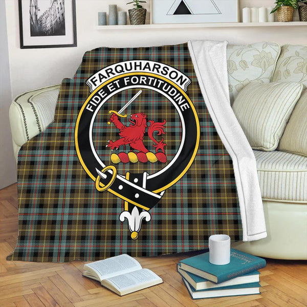 Farquharson Weathered Tartan Crest Premium Blanket