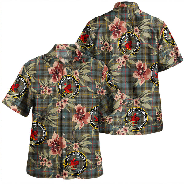 Farquharson Weathered Clan Badge Tartan Aloha Hawaiian Shirt Tropical Old Style