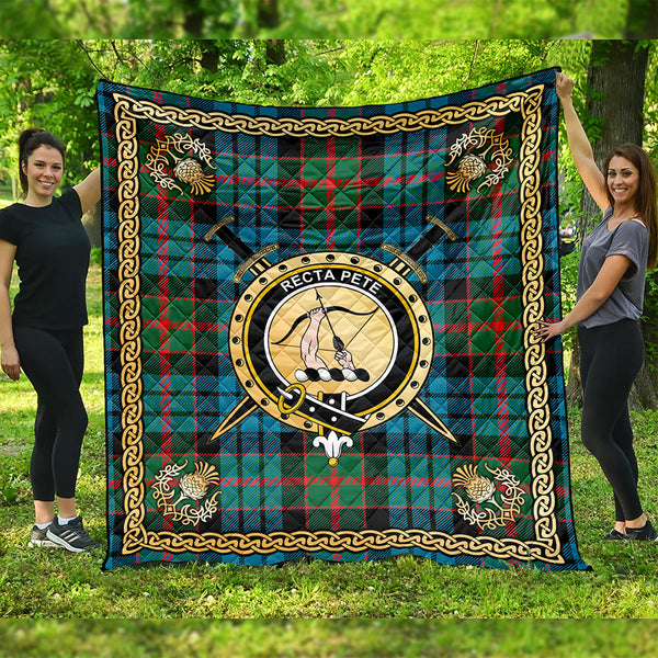 Fletcher of Dunans Weathered Clan Badge Tartan Premium Quilt Celtic Shield