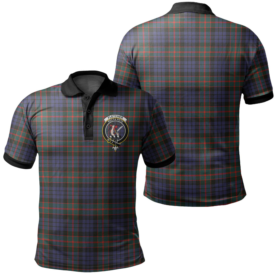 Fletcher of Dunans Tartan Crest Polo Shirt Black Neck 2 Style