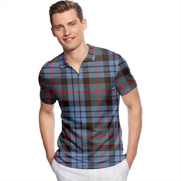 Fletcher of Dunans Weathered Tartan Classic Lapel Zip Short Sleeve Polo