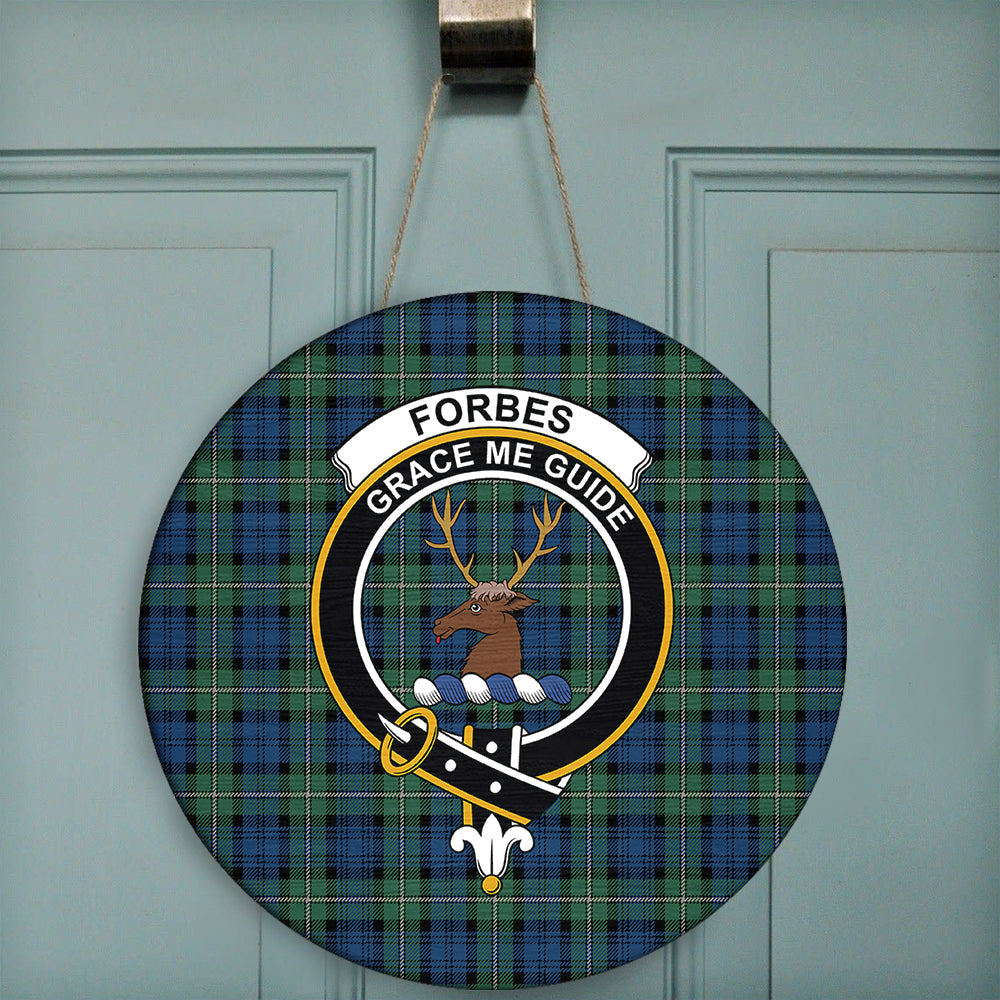 Forbes Ancient Tartan Classic Crest Round Wooden Sign