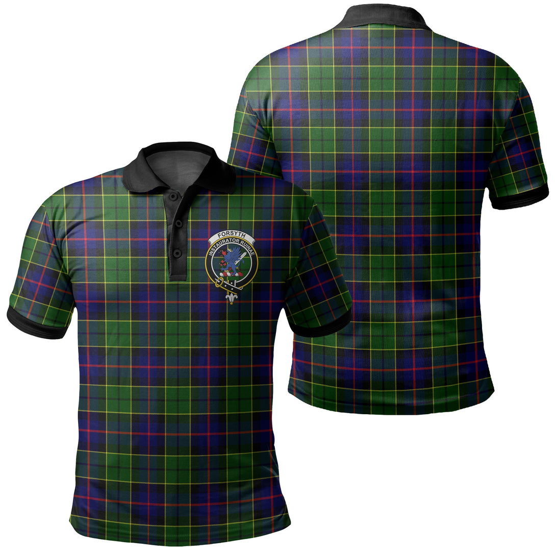 Forsyth Modern Tartan Crest Polo Shirt Black Neck 2 Style