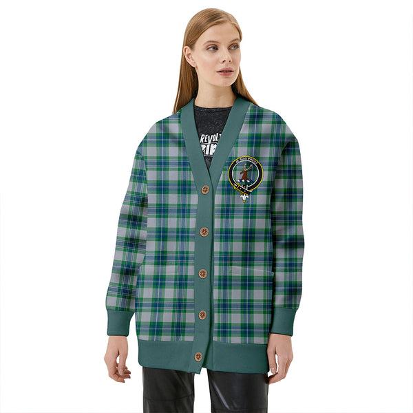 Fraser Arisaid Green Clan Badge Tartan V-neck Cardigan