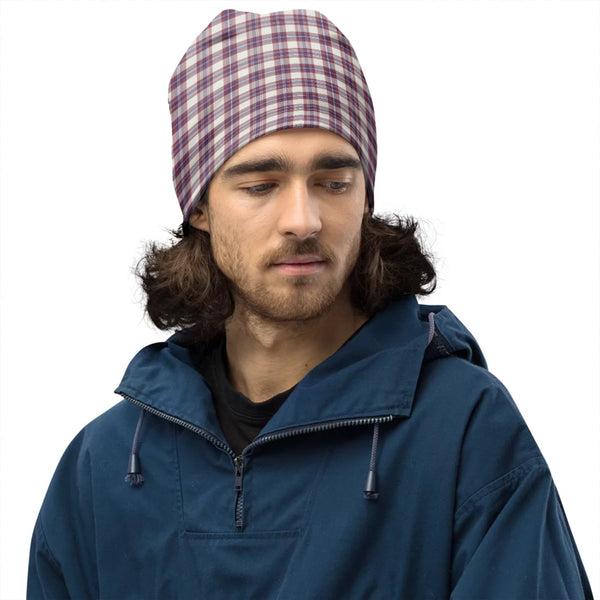 Fraser Arisaid Wine Blue Weathered Tartan Beanie