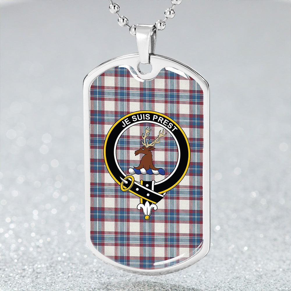 Fraser Arisaid Wine/Blue Ancient Clan Badge Classic Tartan Dog Tag Necklace