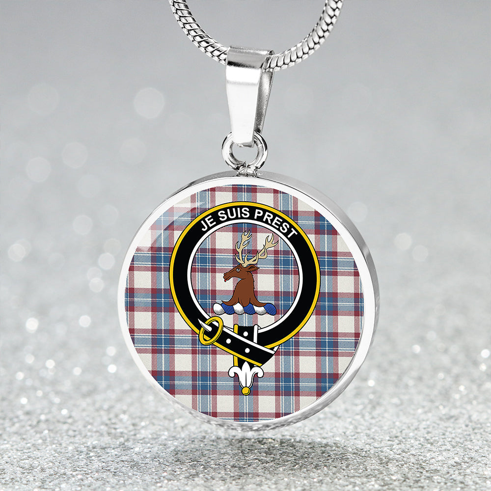 Fraser Arisaid Wine/Blue Ancient Clan Badge Tartan Classic Circle Necklace