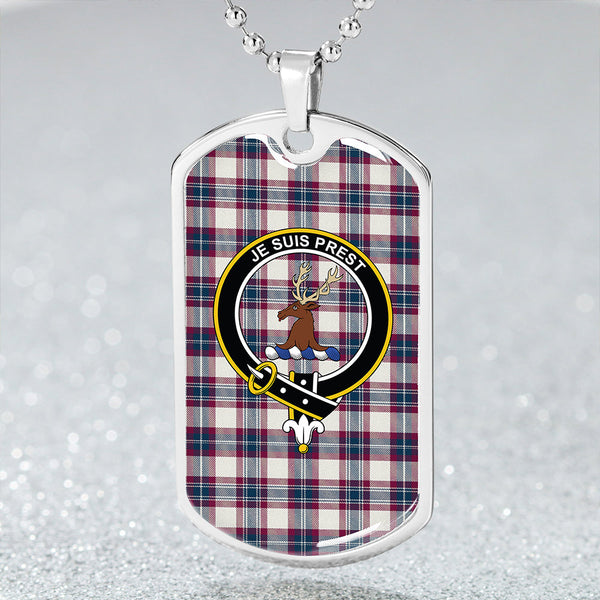 Fraser Arisaid Wine/Blue Modern Clan Badge Classic Tartan Dog Tag Necklace