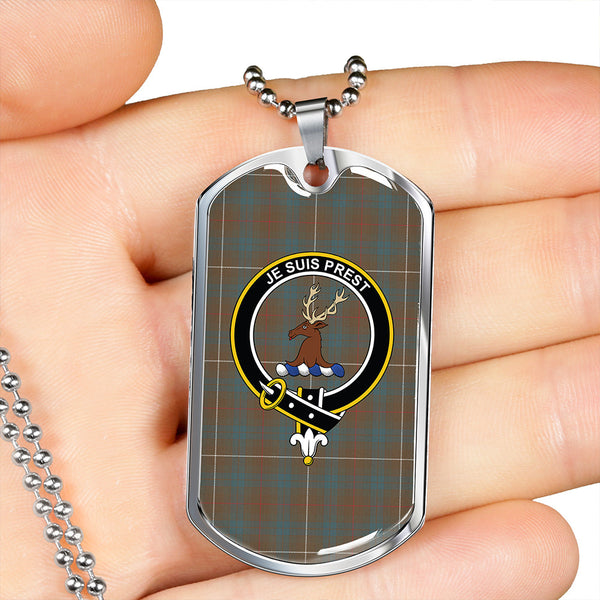 Fraser Hunting # 2 Weathered Clan Badge Classic Tartan Dog Tag Necklace