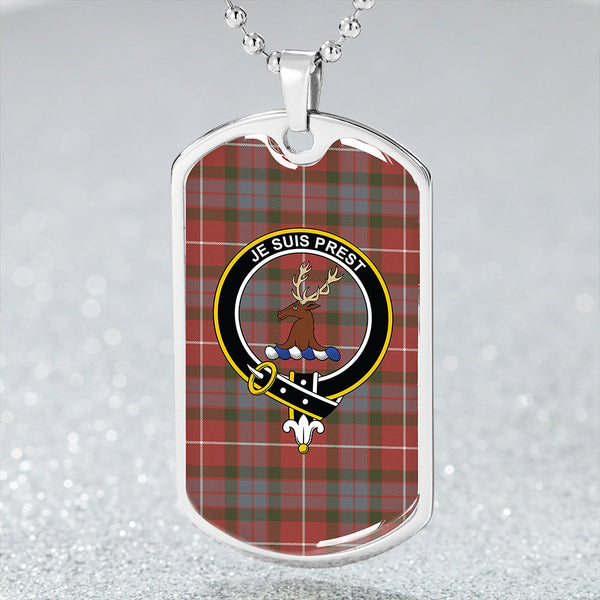 Fraser Red Ancient Clan Badge Classic Tartan Dog Tag Necklace