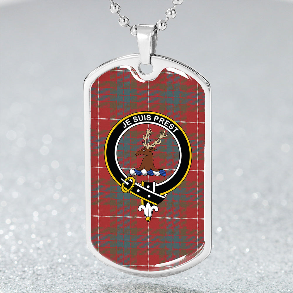 Fraser Red Weathered Clan Badge Classic Tartan Dog Tag Necklace