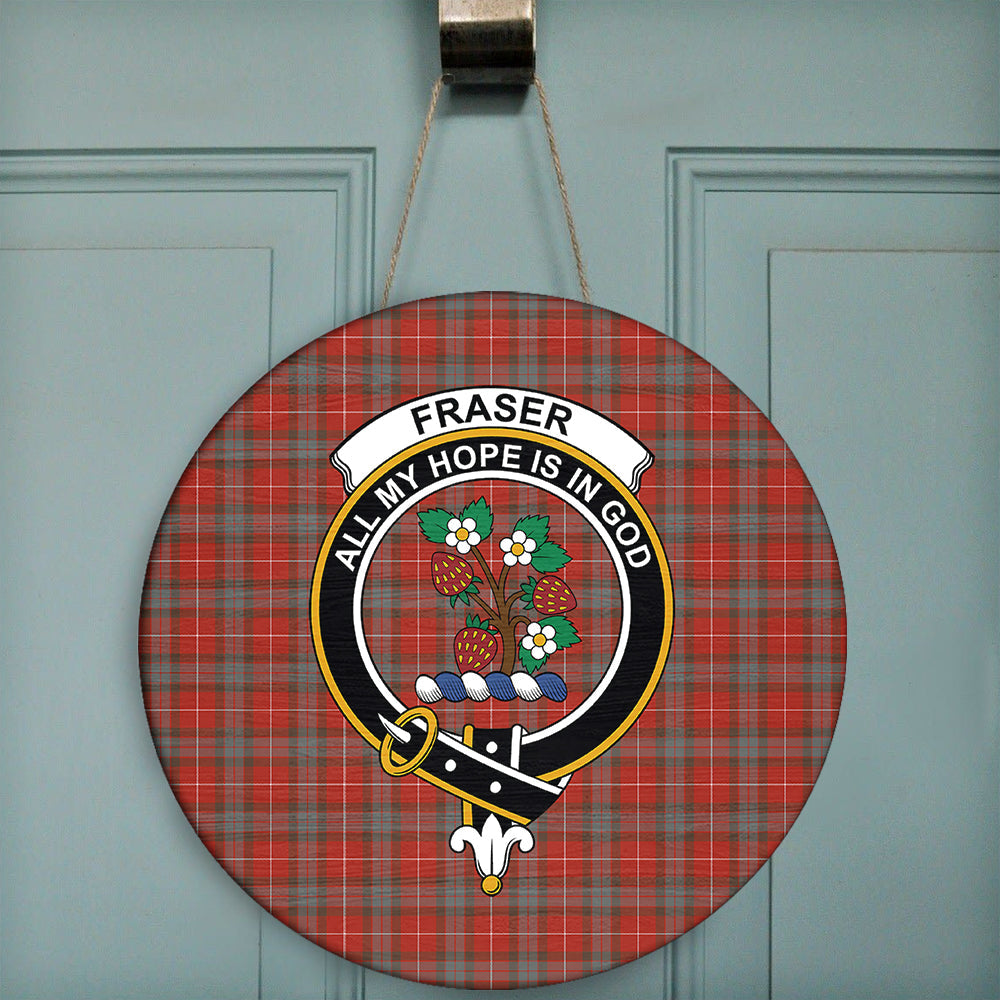 Fraser Weathered Tartan Classic Crest Round Wooden Sign