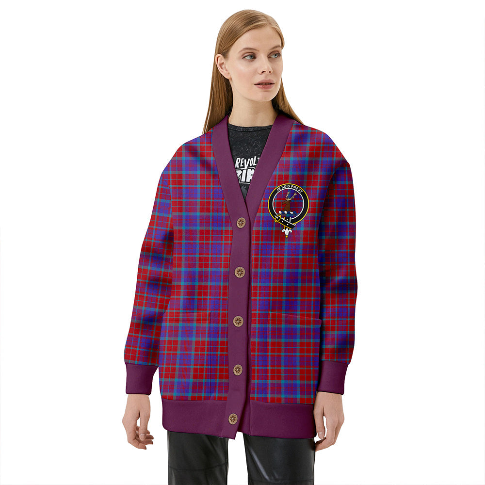 Fraser of Reelig Modern Clan Badge Tartan V-neck Cardigan