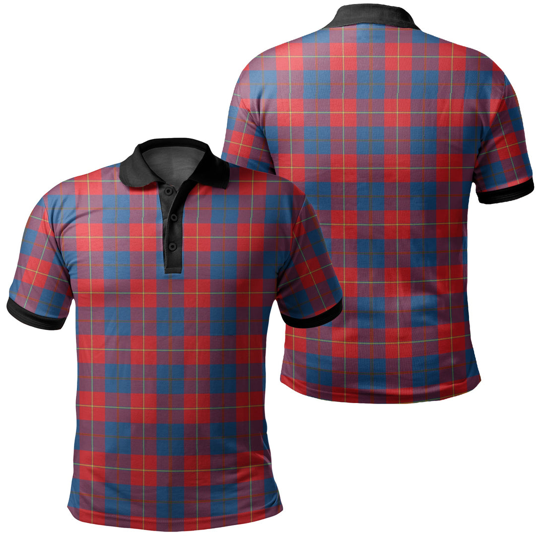 Galloway Red Tartan Classic Polo Shirt Black Neck 2 Style